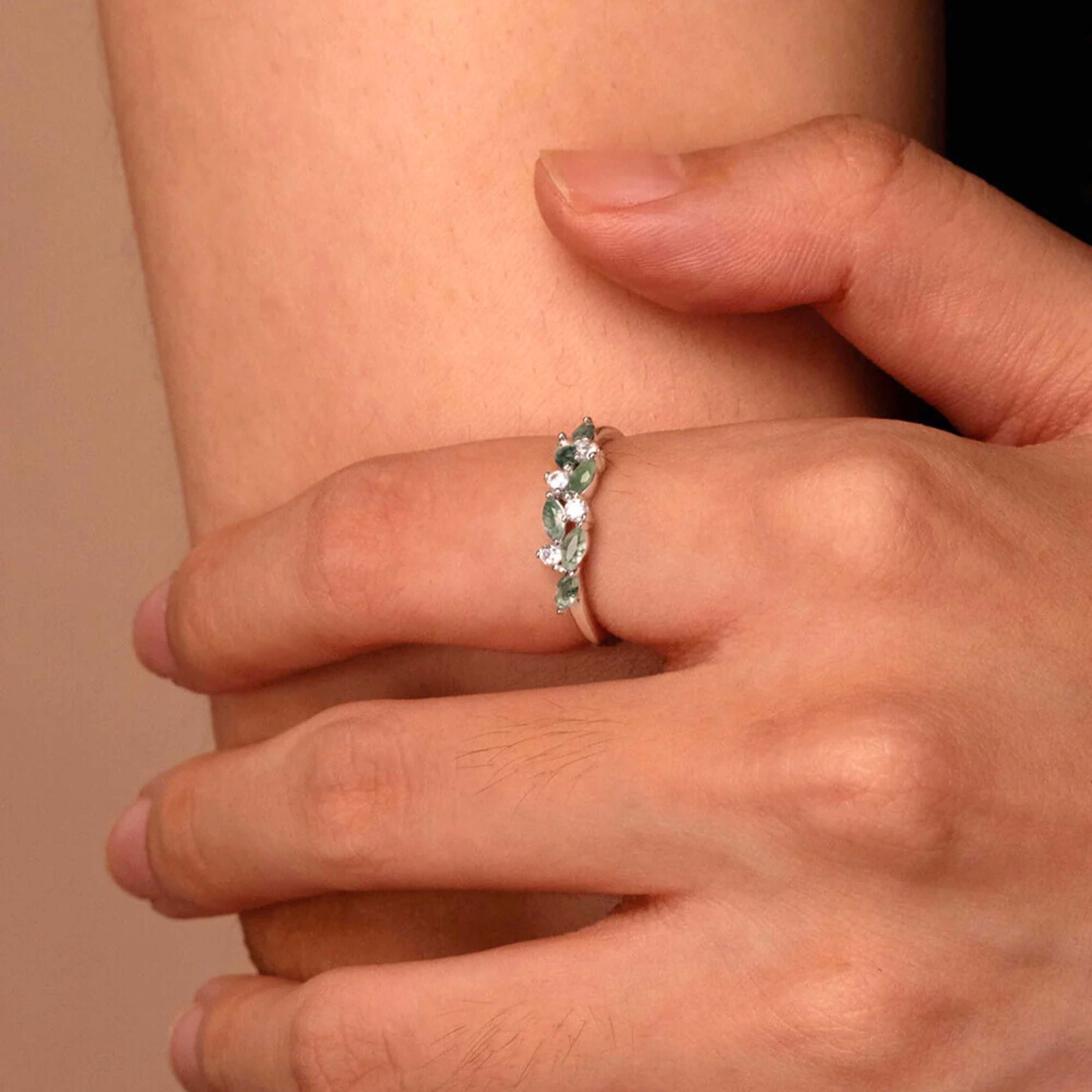 Leaf Vine Moss Agate Index Ring | RG321