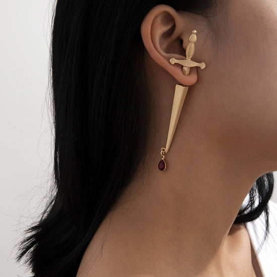 Gothic Cross Sword Bloodstain Dagger Ear Jacket Earrings
