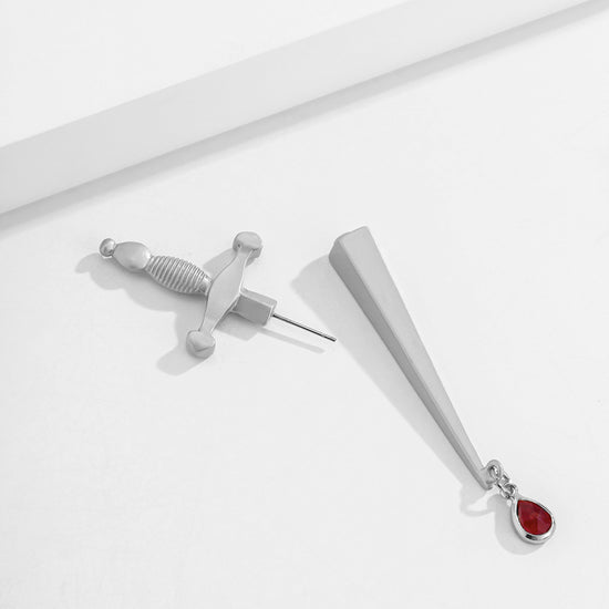 Gothic Cross Sword Bloodstain Dagger Ear Jacket Earrings