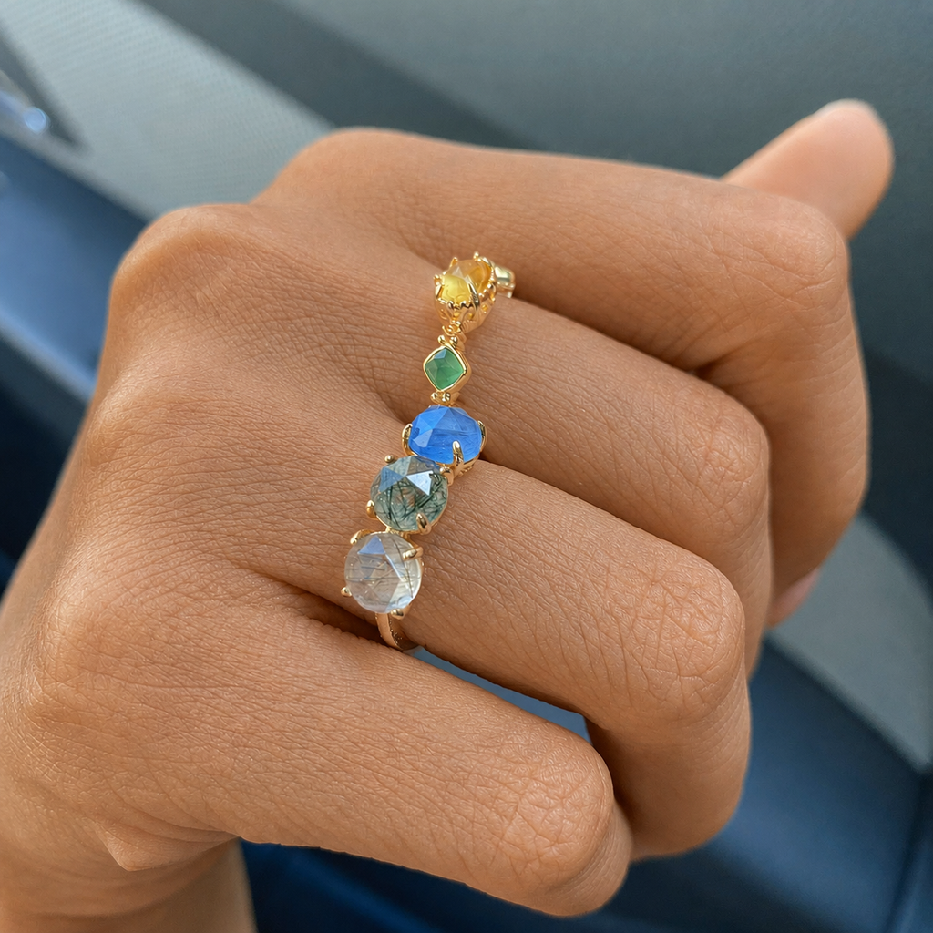 Pop Out Candy Rutilate Quartz Three Stone Ring