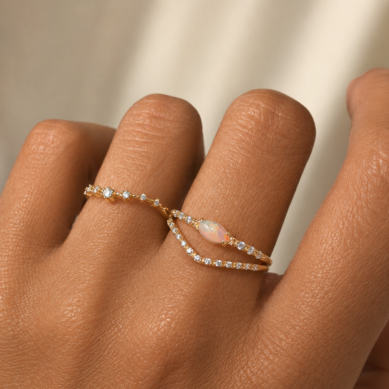 Marquise Opal Thin Band Ring