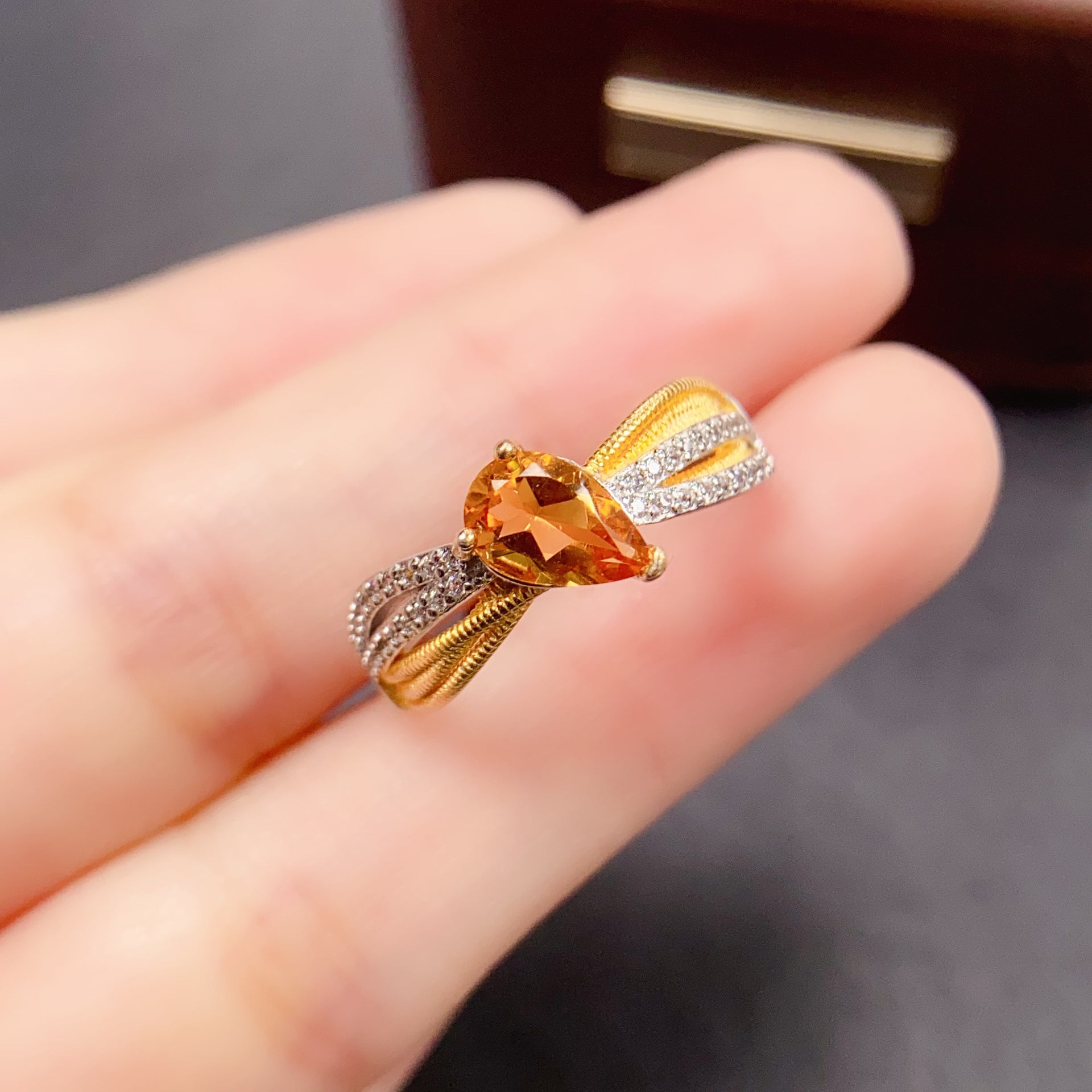 Two Tone Citrine Braided Ring