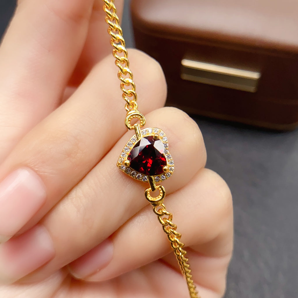 Garnet Heart Gemstone Bracelet