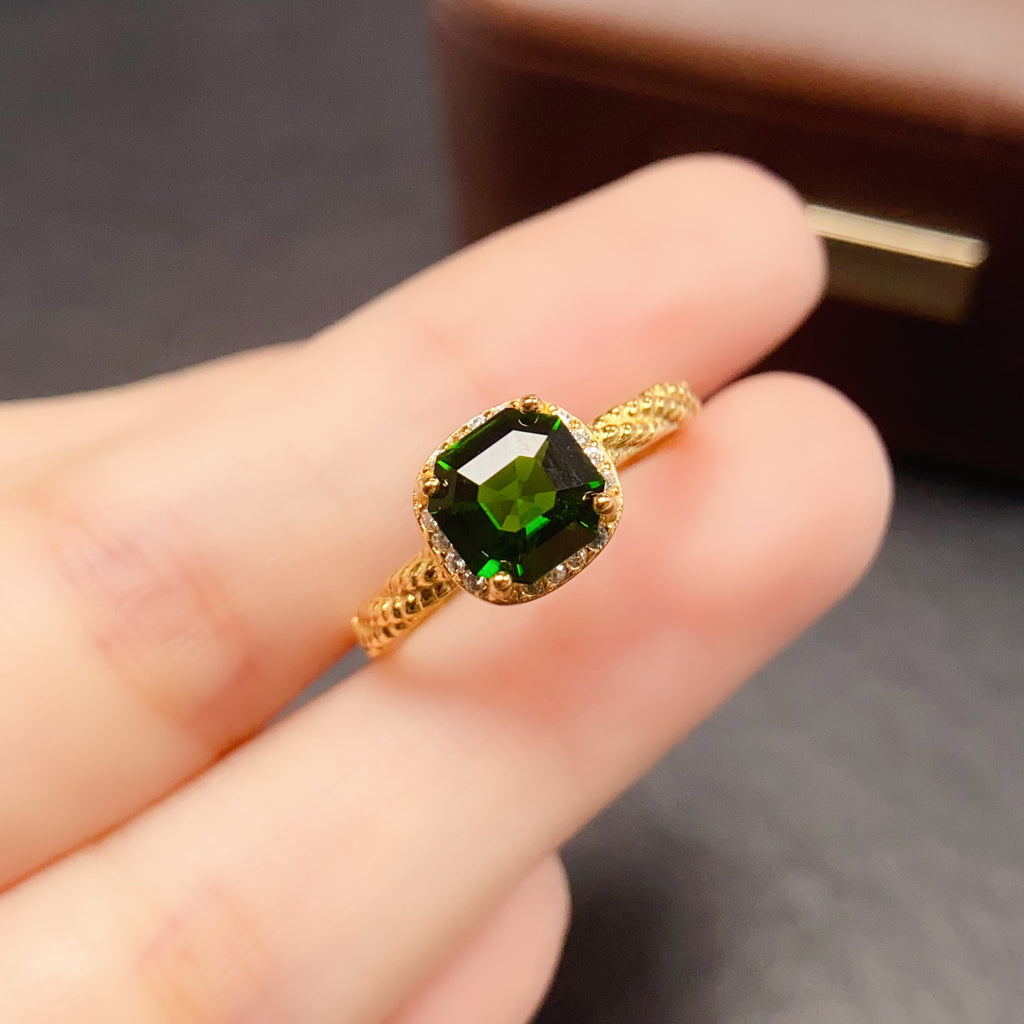 Asscher Cut Diopside Halo Ring