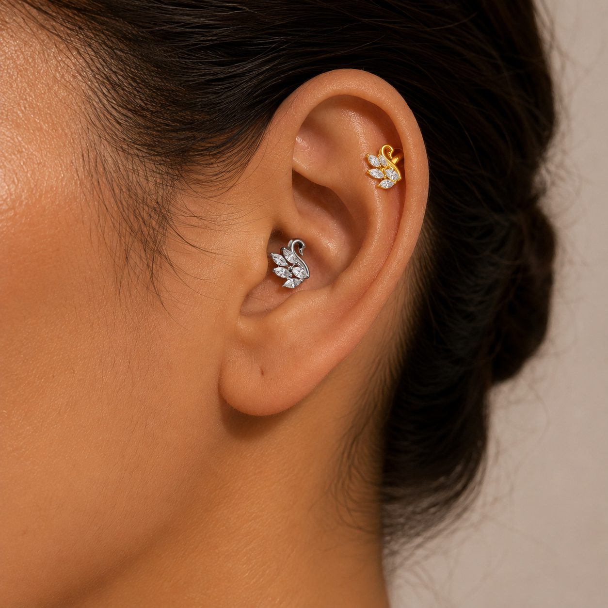 Swan Threaded Screw Flat Back Earrings
