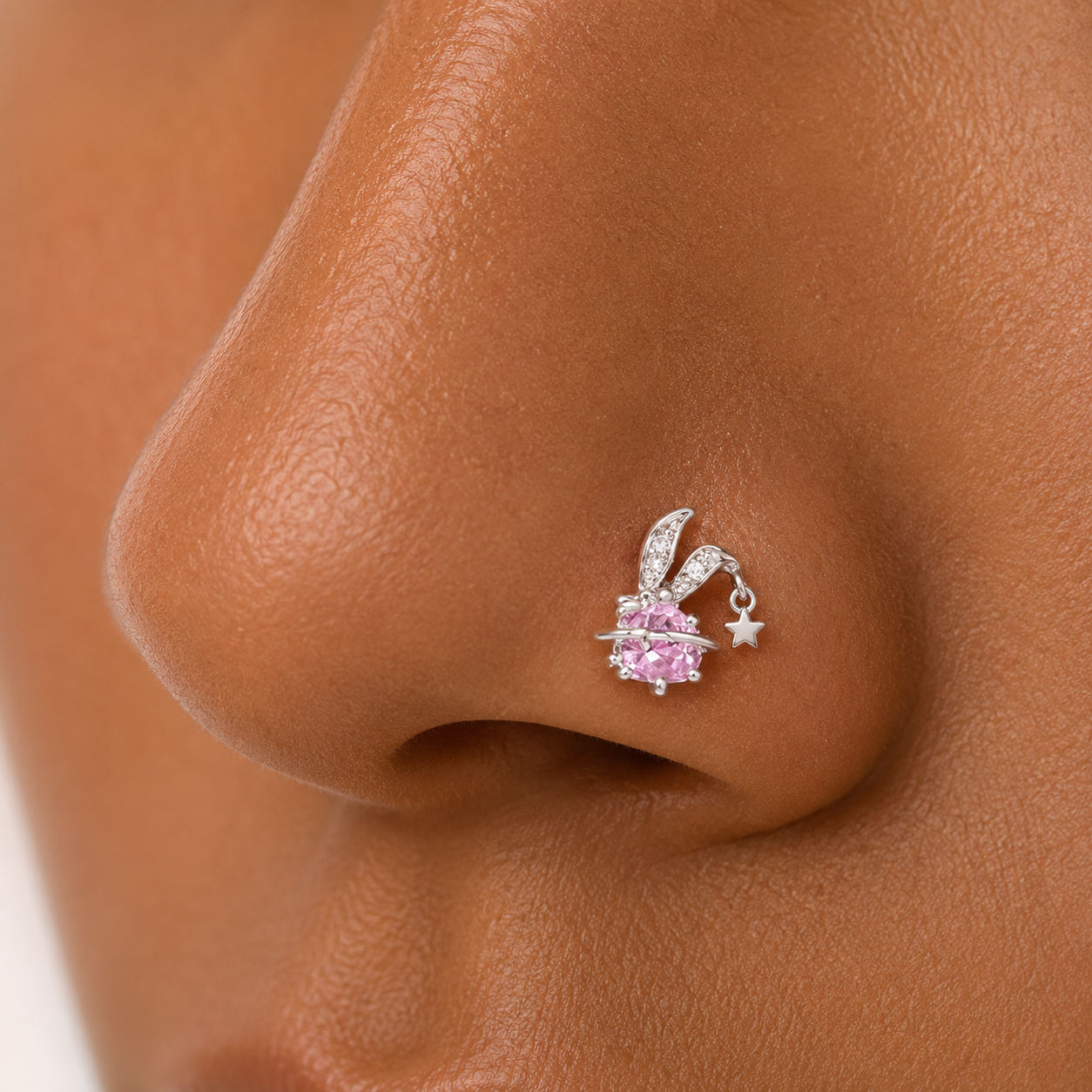 Pink Bunny Heart Surgical Steel Navel Ring Nose Ring