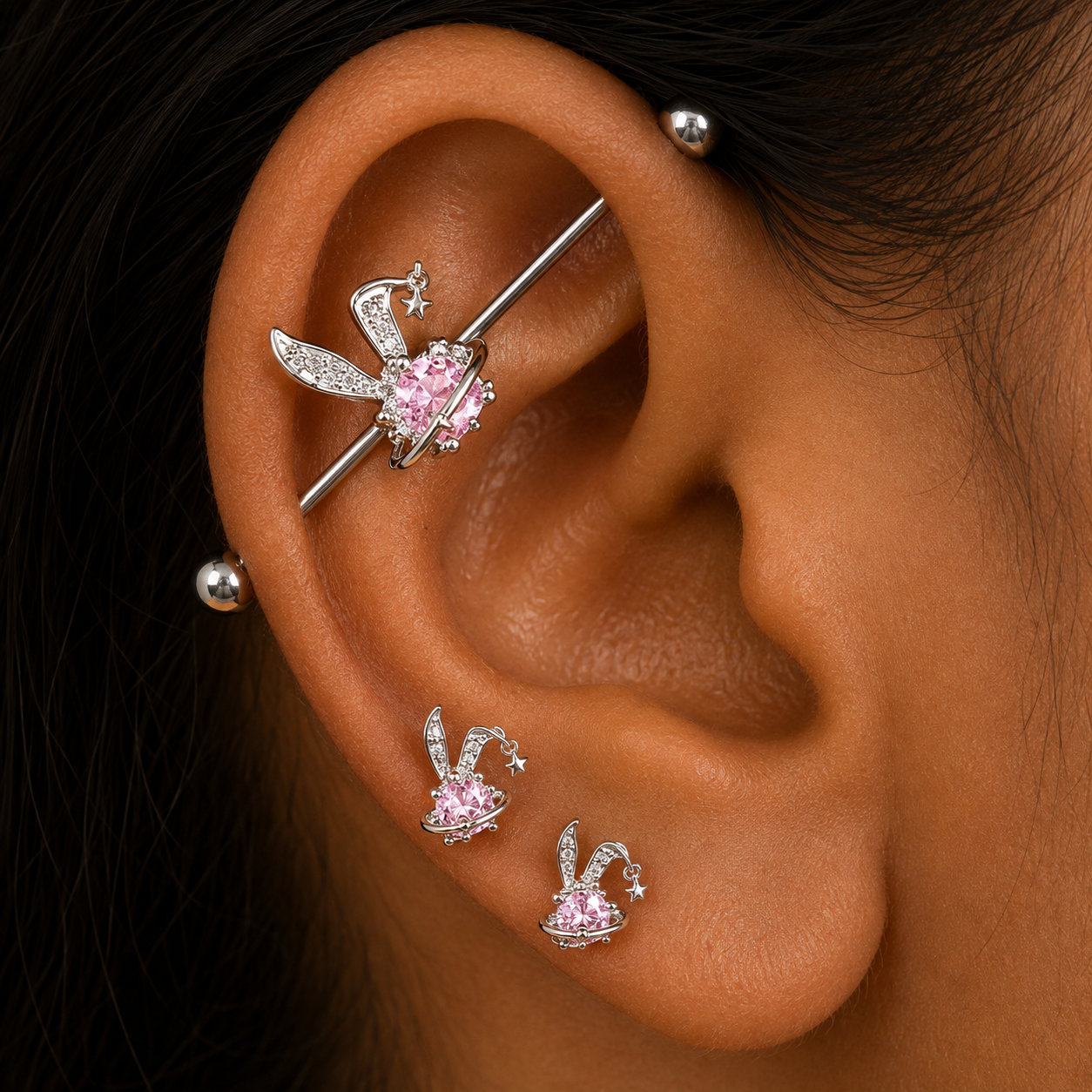 Pink Bunny Heart Surgical Steel Navel Ring Nose Ring