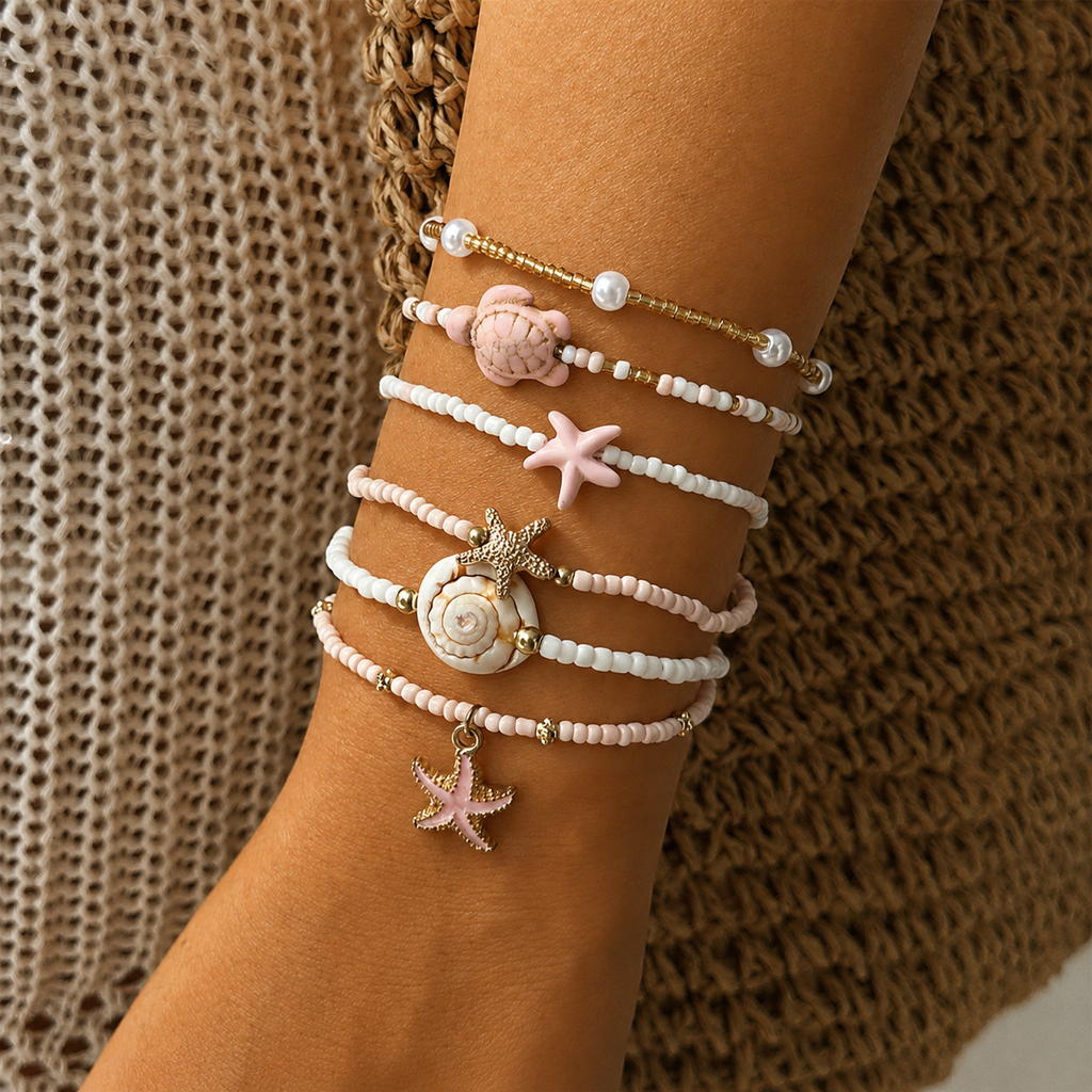 Seaside Escape Starfish Turtle Layer Bead Bracelet