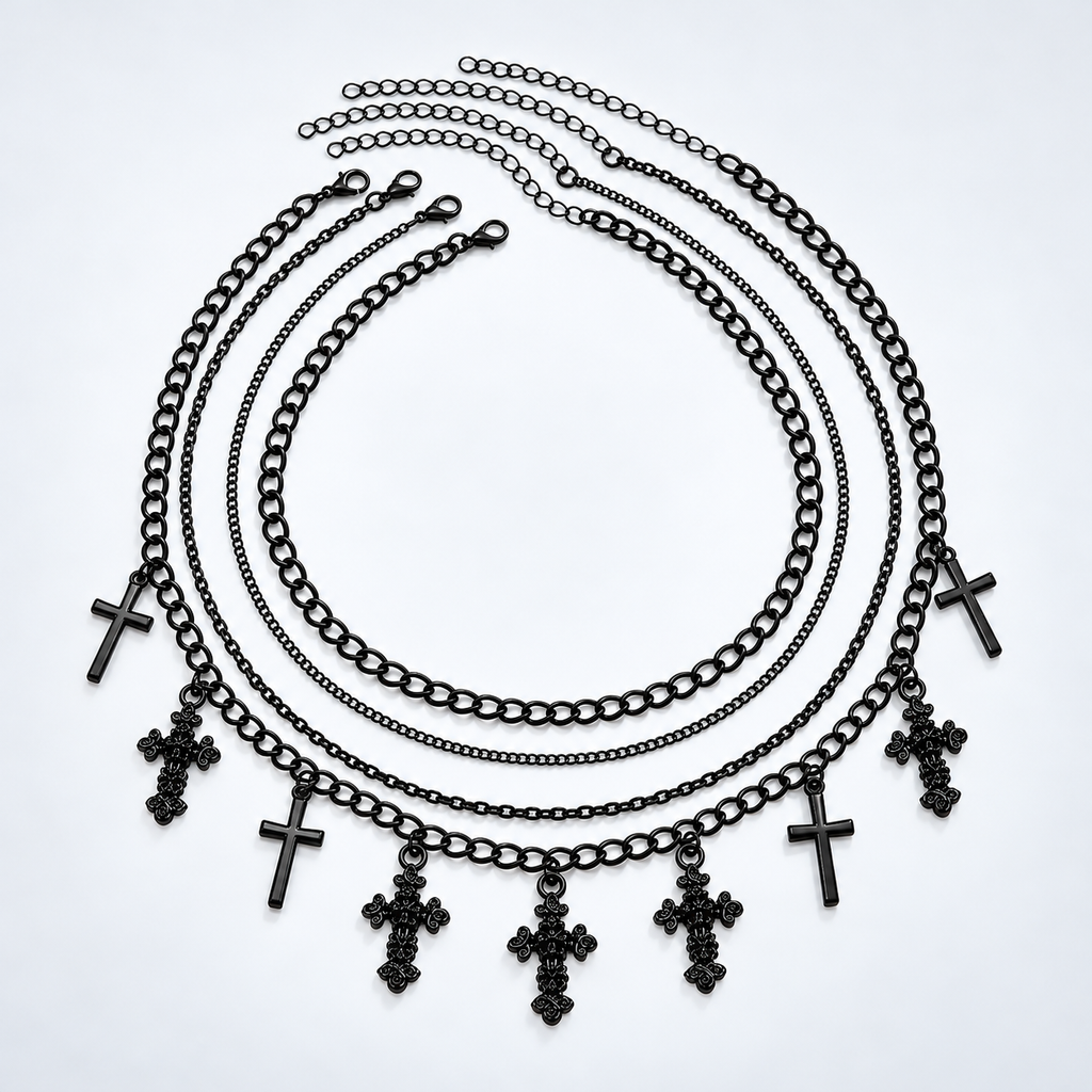 Dark Cross Layering Grunge Necklace Statement