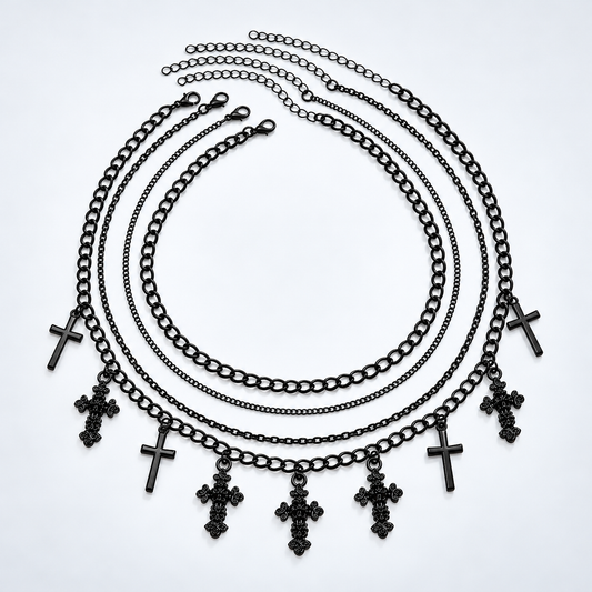 Dark Cross Layering Grunge Necklace Statement