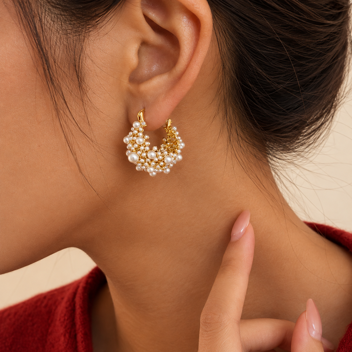 Vintage Romance Pearl Cluster Hoop Earrings