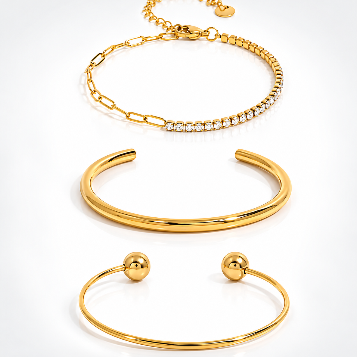 Titanium Cuff Bangle Half Tennis Bracelet Set 