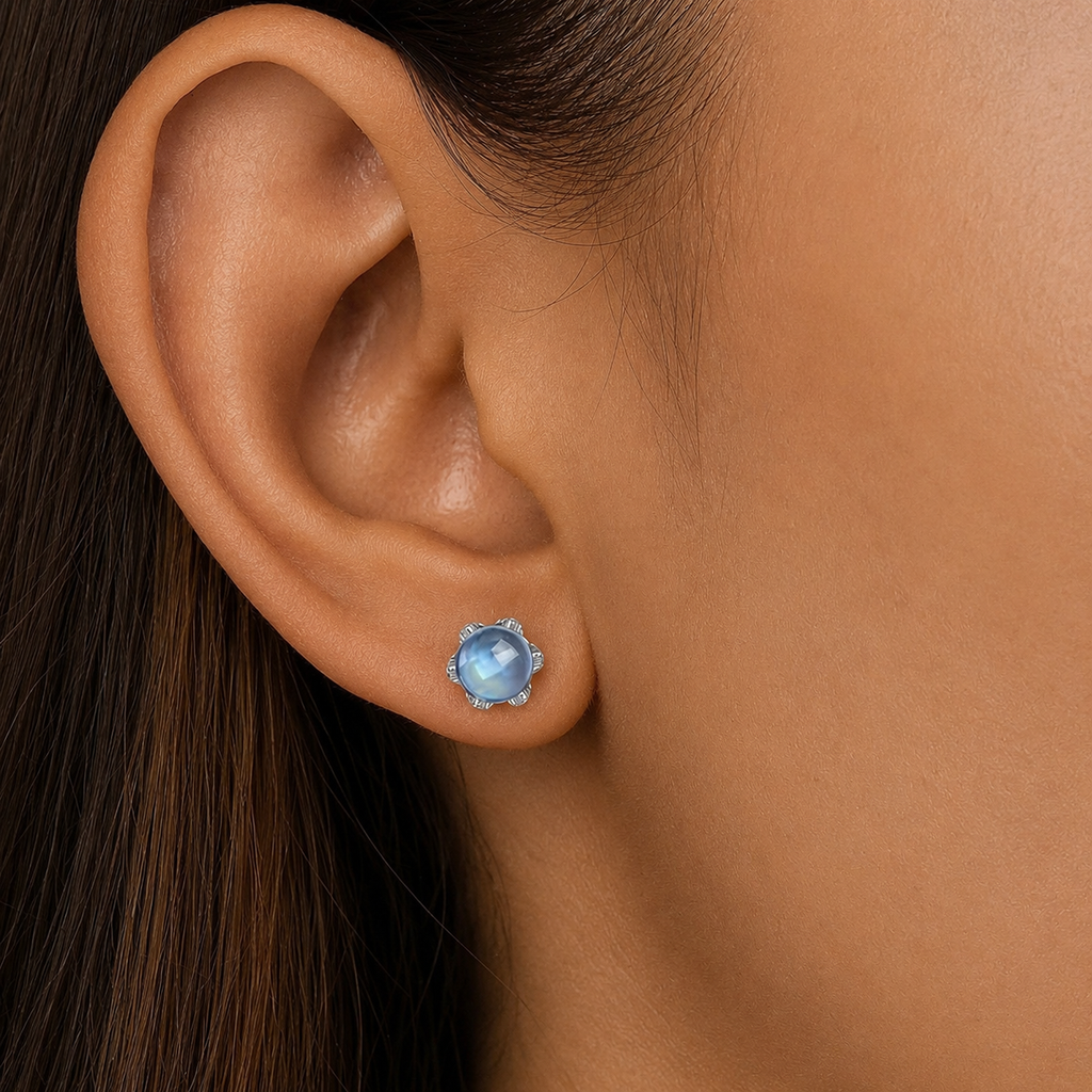 Moonlit Bloom Blue Topaz Flower Stud Earrings