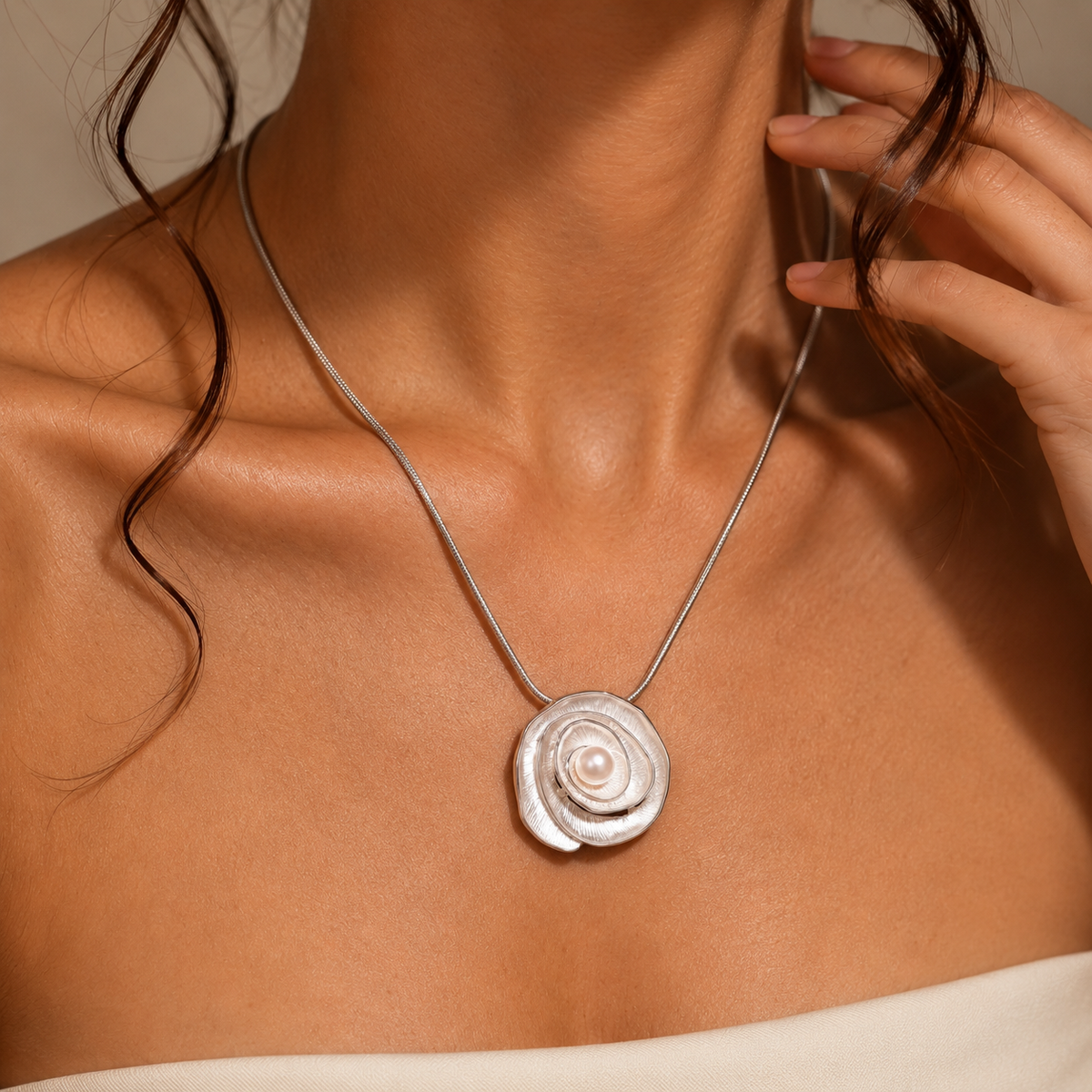 Enchanted Rose Pearl Pendant Necklace