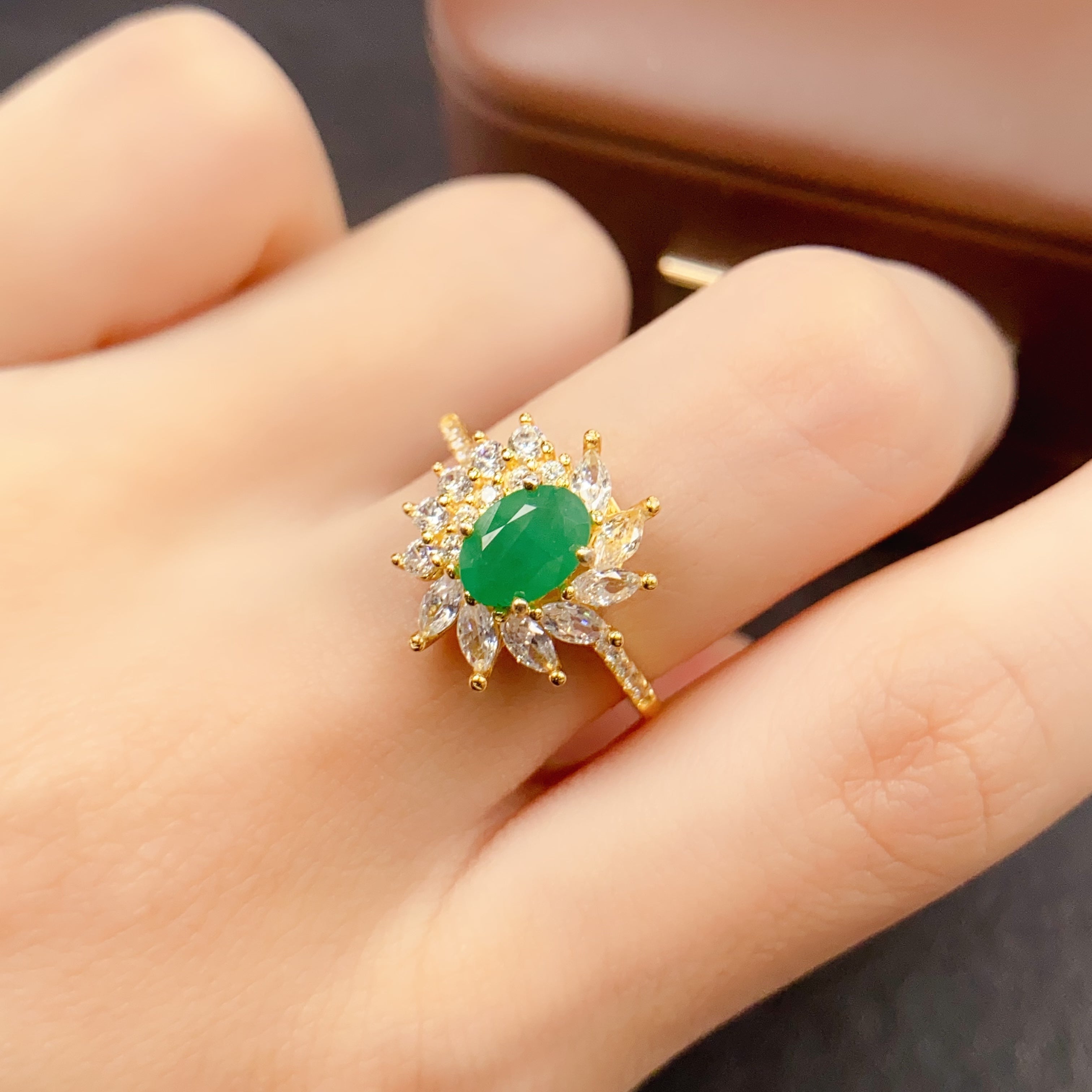 Sun Burst Emerald Ring