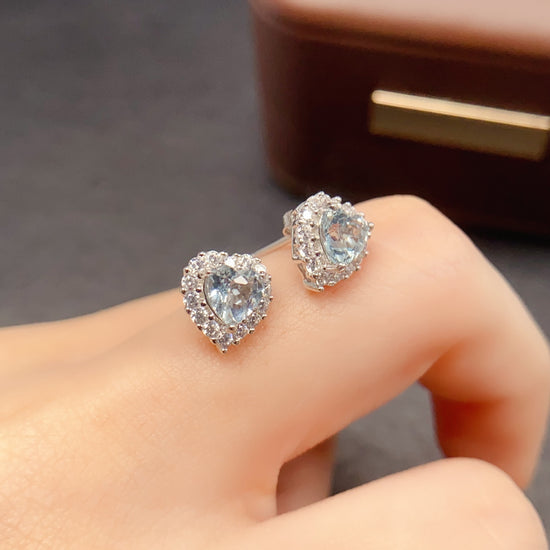 Romantic Heart Aquamarine Gemstone Stud