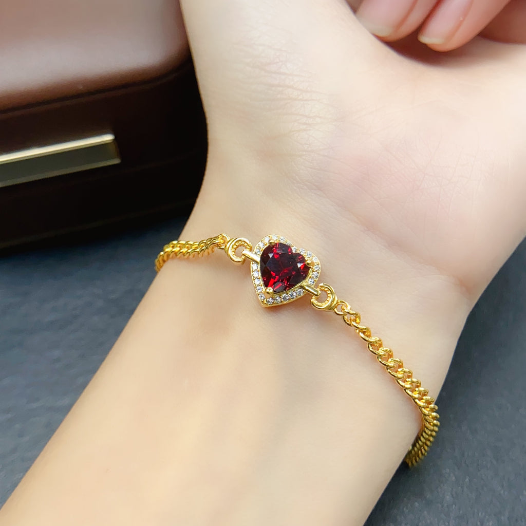 Garnet Heart Gemstone Bracelet