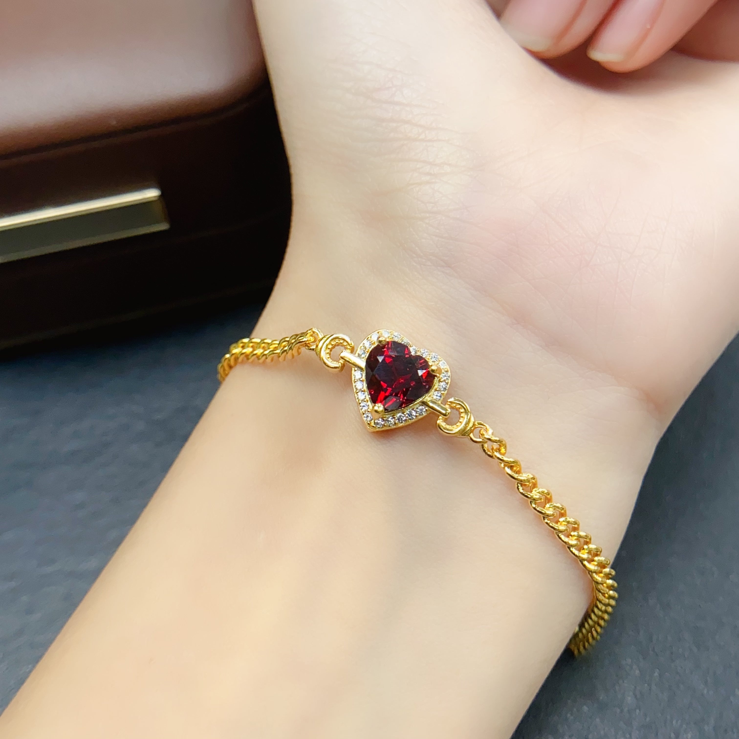 Garnet Heart Gemstone Bracelet