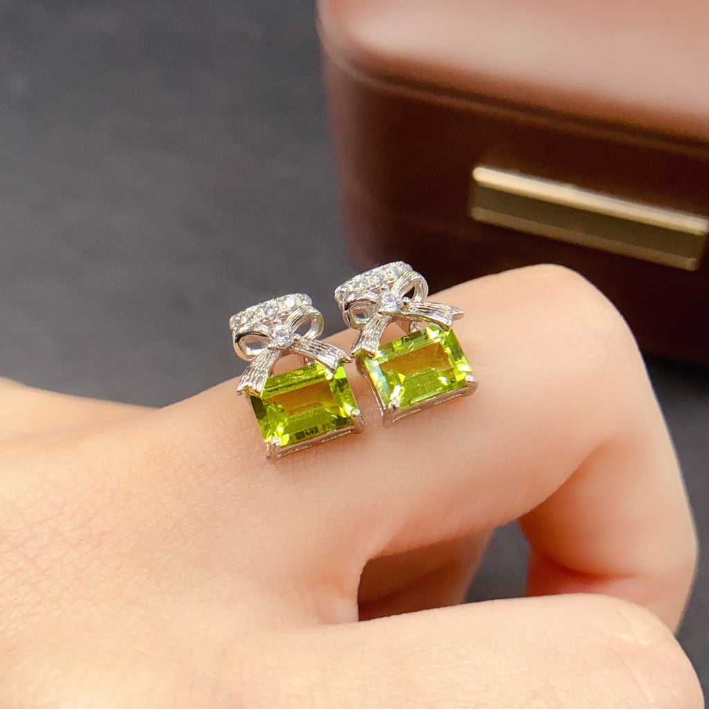 Peridot Bow Stud Gemstone Earrings
