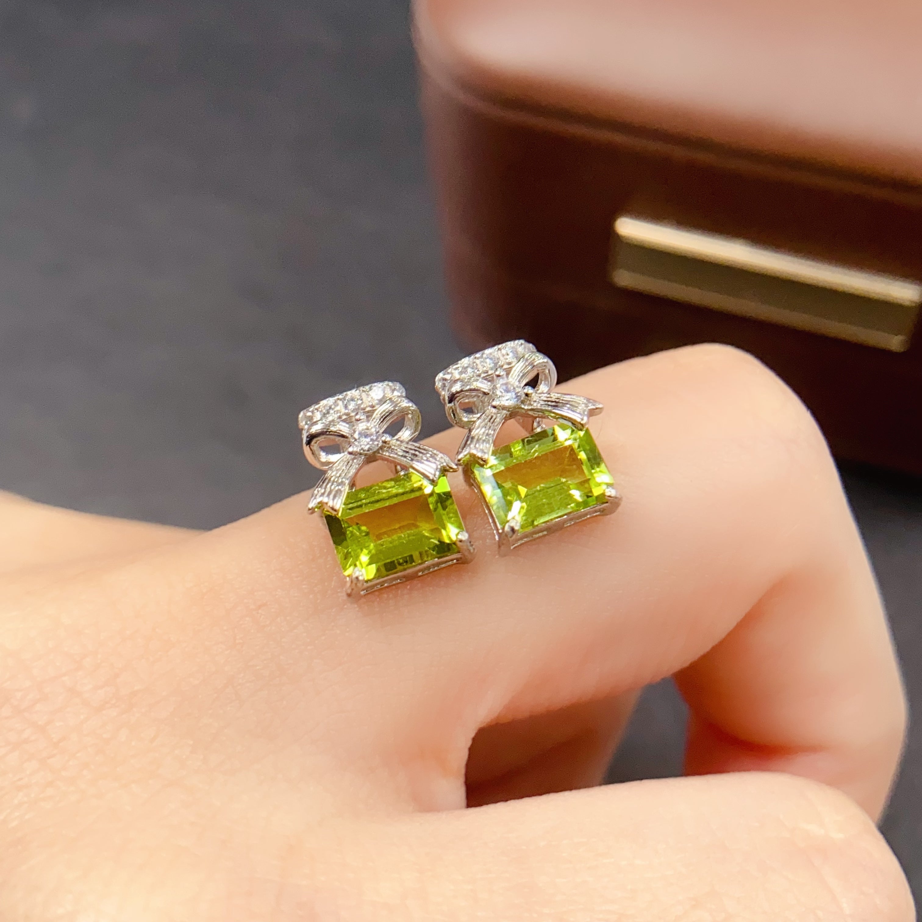 Peridot Bow Stud Gemstone Earrings