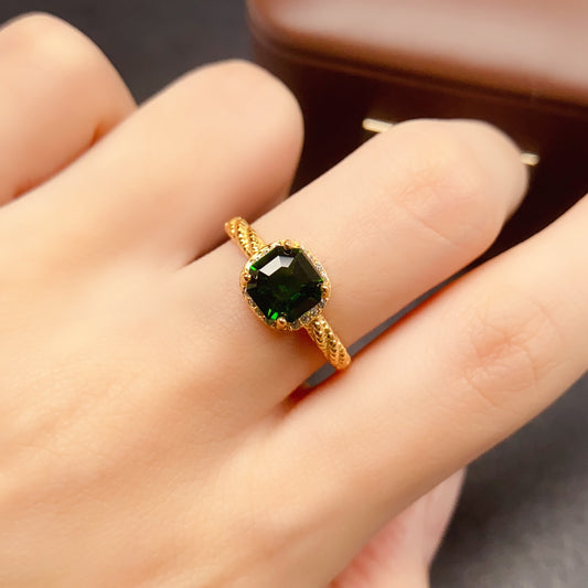 Asscher Cut Diopside Halo Ring