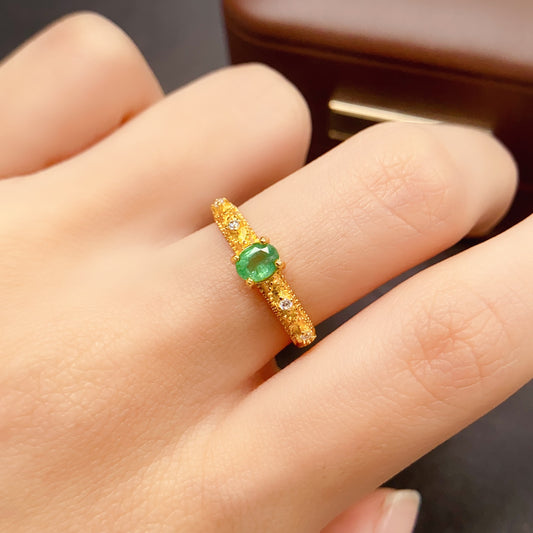 Brushed Emerald Thin Band Ring
