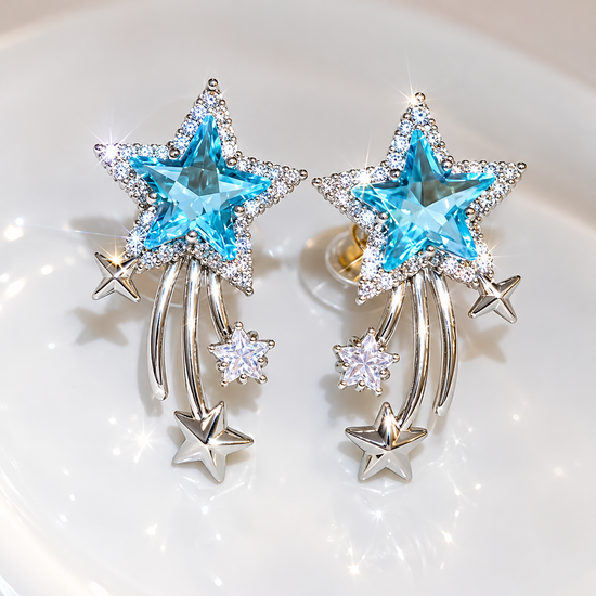 Celestial Wish Blue Star Dangle Earrings