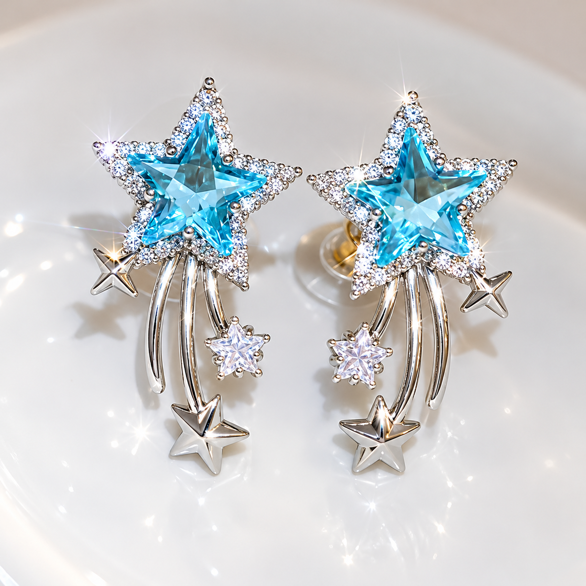 Celestial Wish Blue Star Dangle Earrings