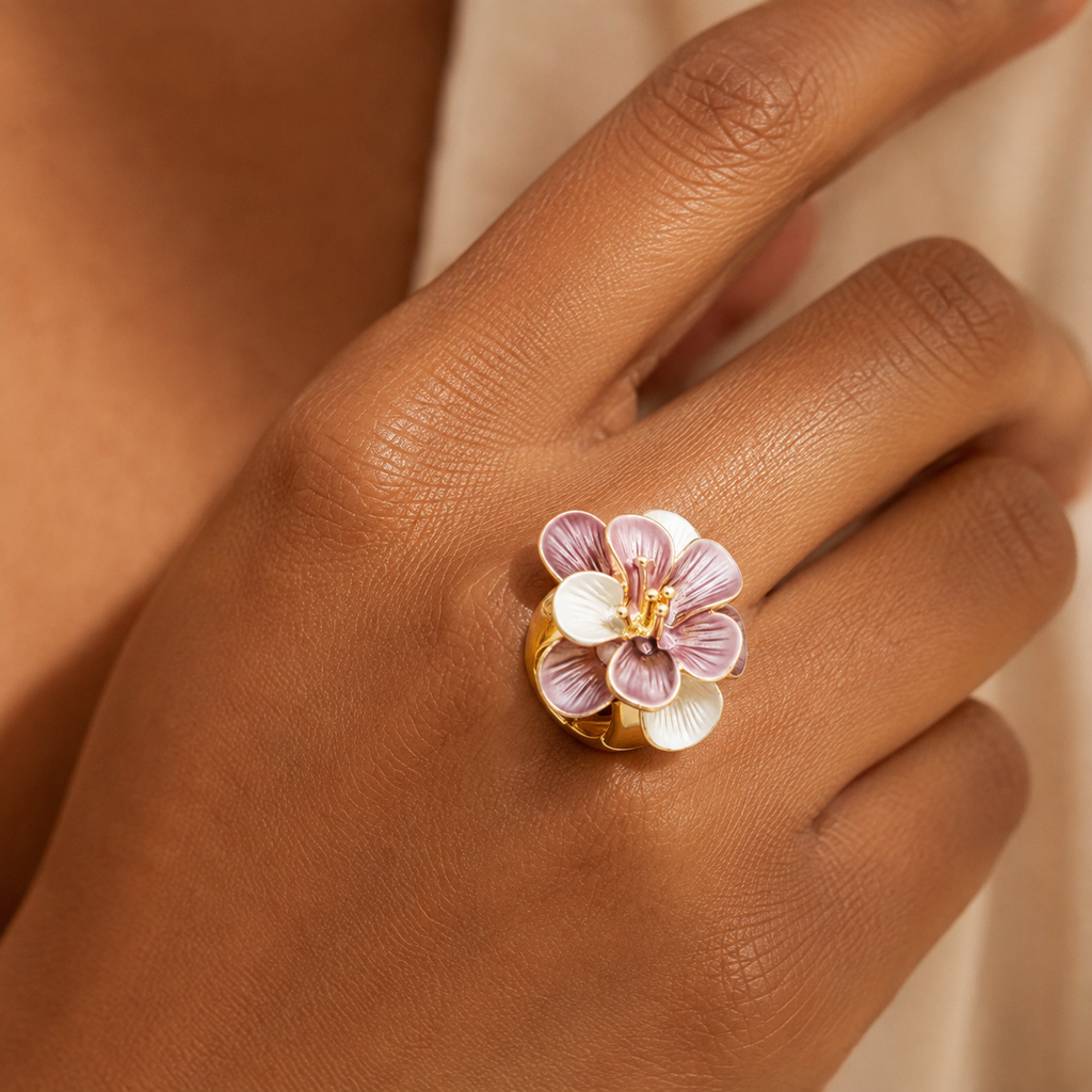 Secret Garden Enamel Flower Adjustable Ring