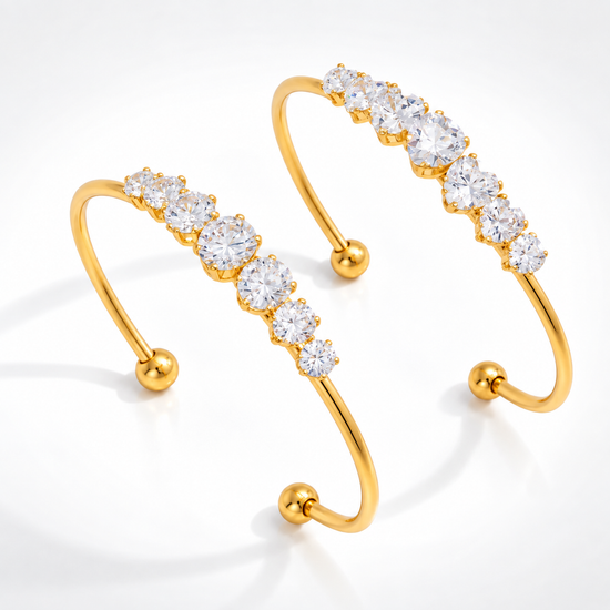 Zircon Heart Open Cuff Bangle Bracelet