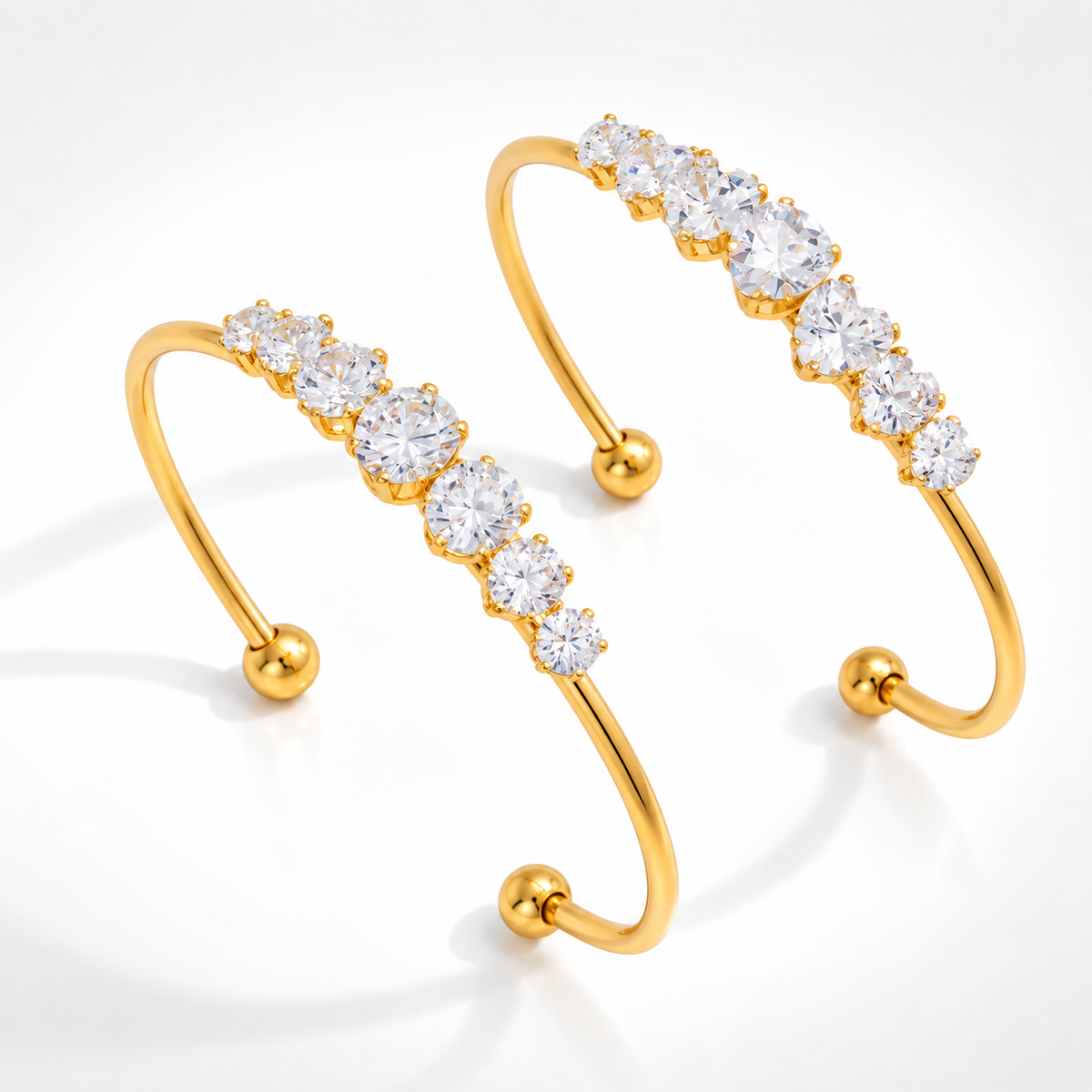 Zircon Heart Open Cuff Bangle Bracelet