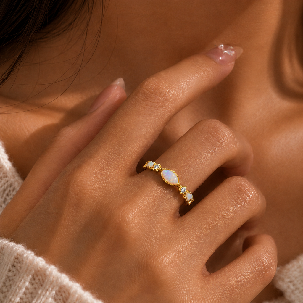 14K Gold Opal Lace Libra Birthstone Ring
