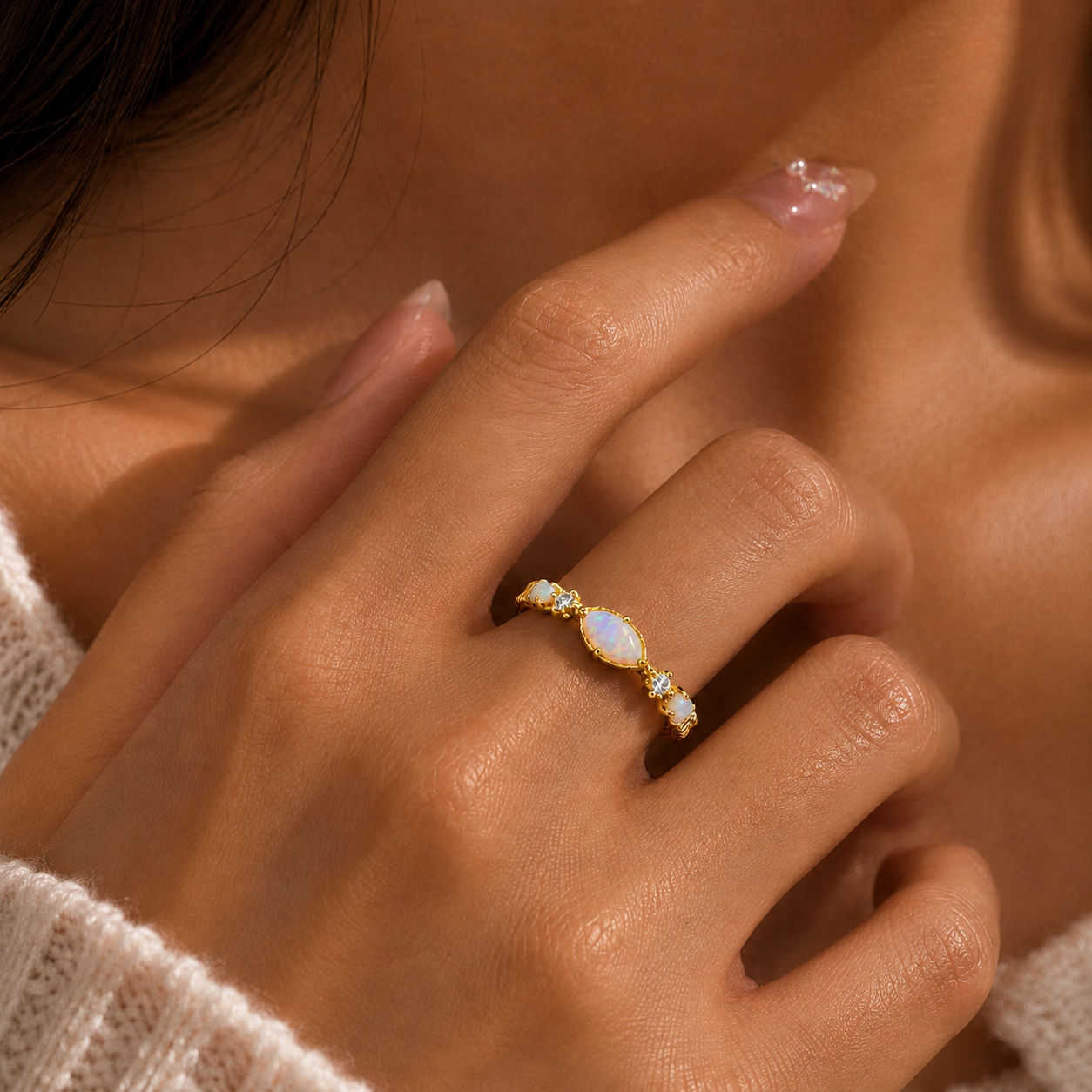 14K Gold Opal Lace Libra Birthstone Ring
