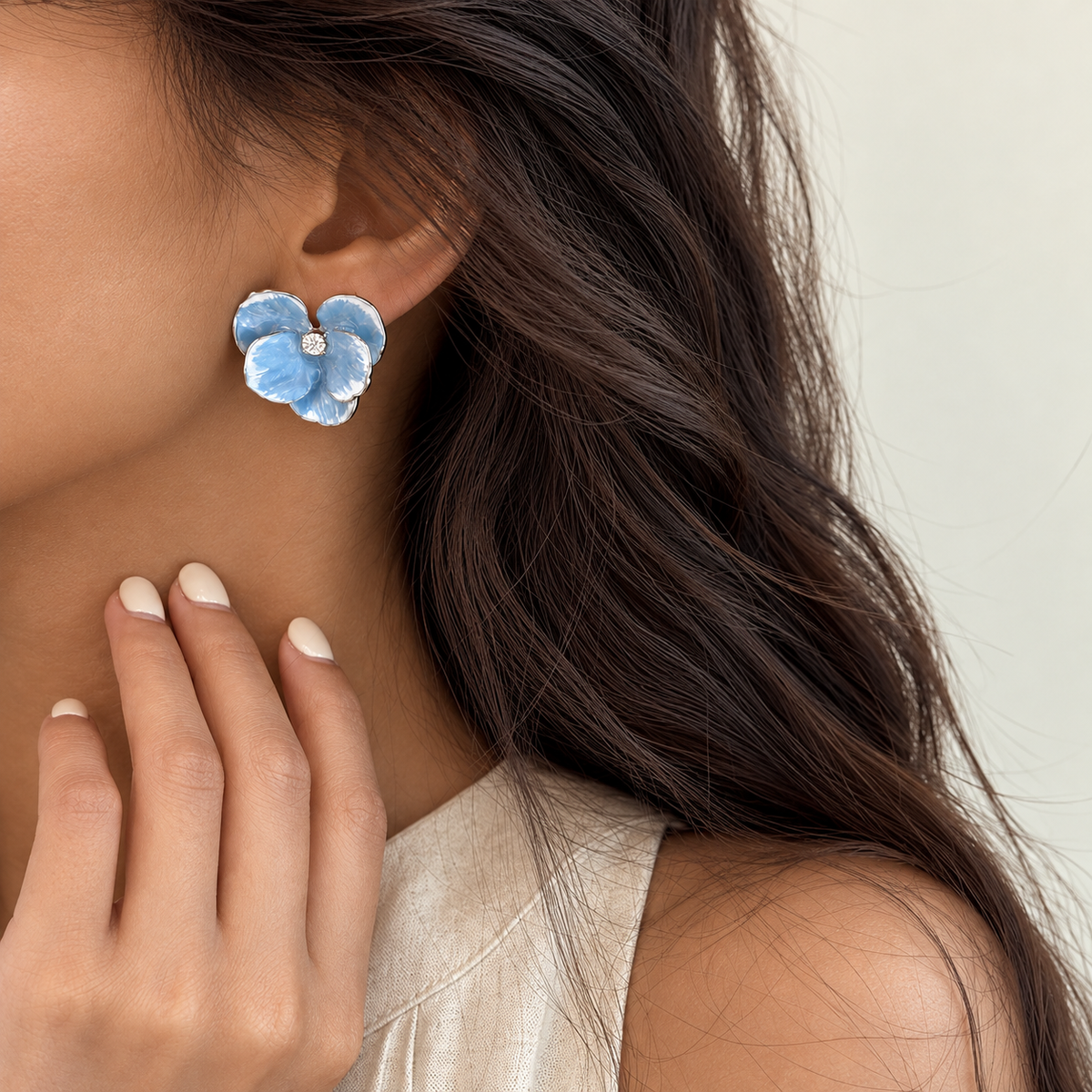 Blue Whisper Watercolor Flower Stud Earrings