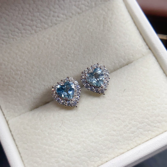 Romantic Heart Aquamarine Gemstone Stud
