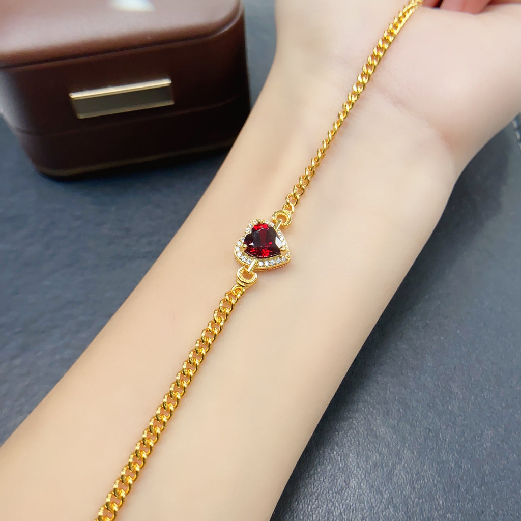 Garnet Heart Gemstone Bracelet