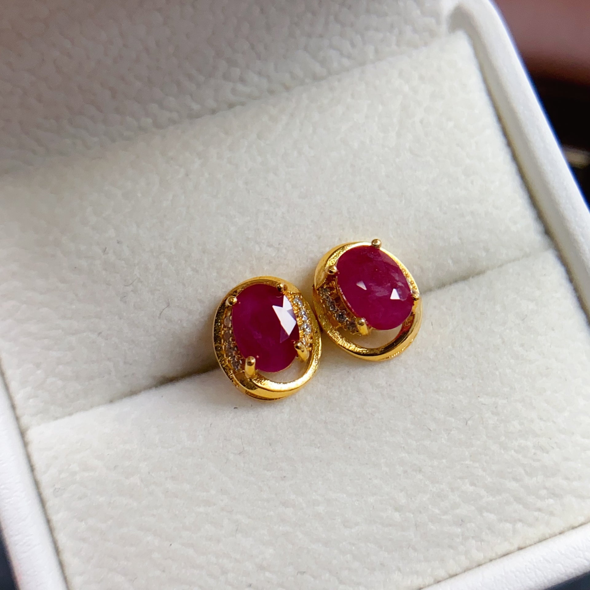 Red Ruby Gold Stud Earring