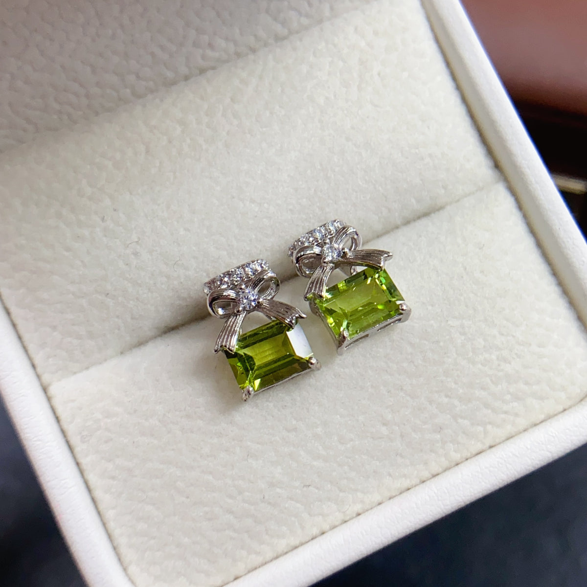 Peridot Bow Stud Gemstone Earrings