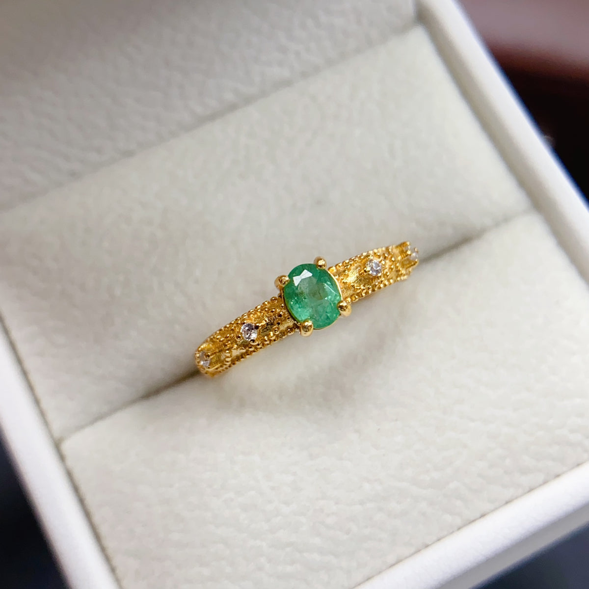 Brushed Emerald Thin Band Ring