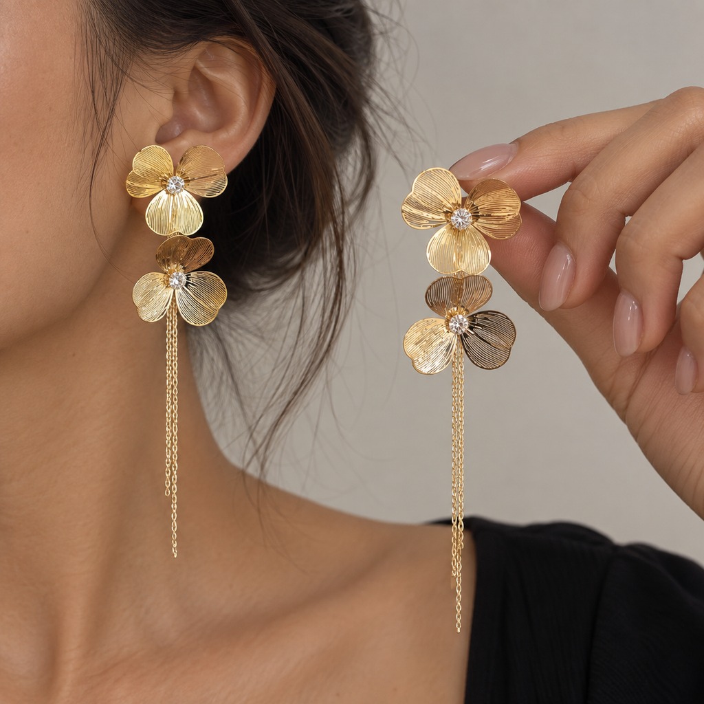 Baroque Large Flower Tassel Exaggerate Earrings