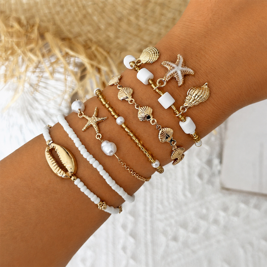 Seaside Escape Starfish Turtle Layer Bead Bracelet