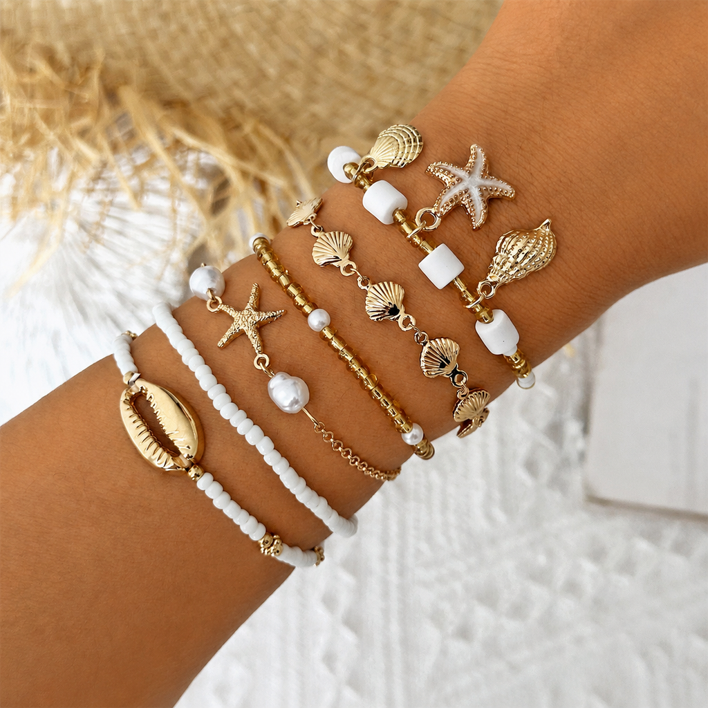 Seaside Escape Starfish Turtle Layer Bead Bracelet