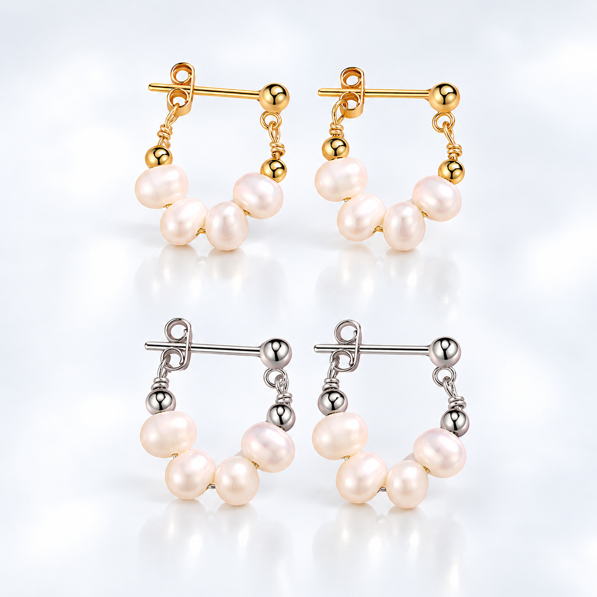Freshwater Pearl Donut Gold Earrings