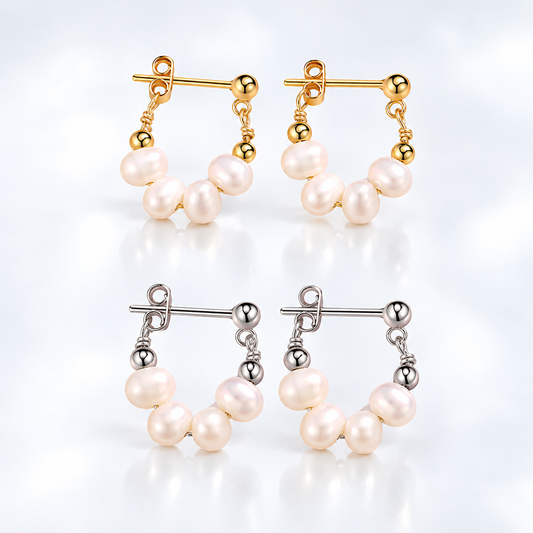 Freshwater Pearl Donut Gold Earrings