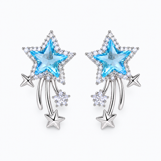 Celestial Wish Blue Star Dangle Earrings