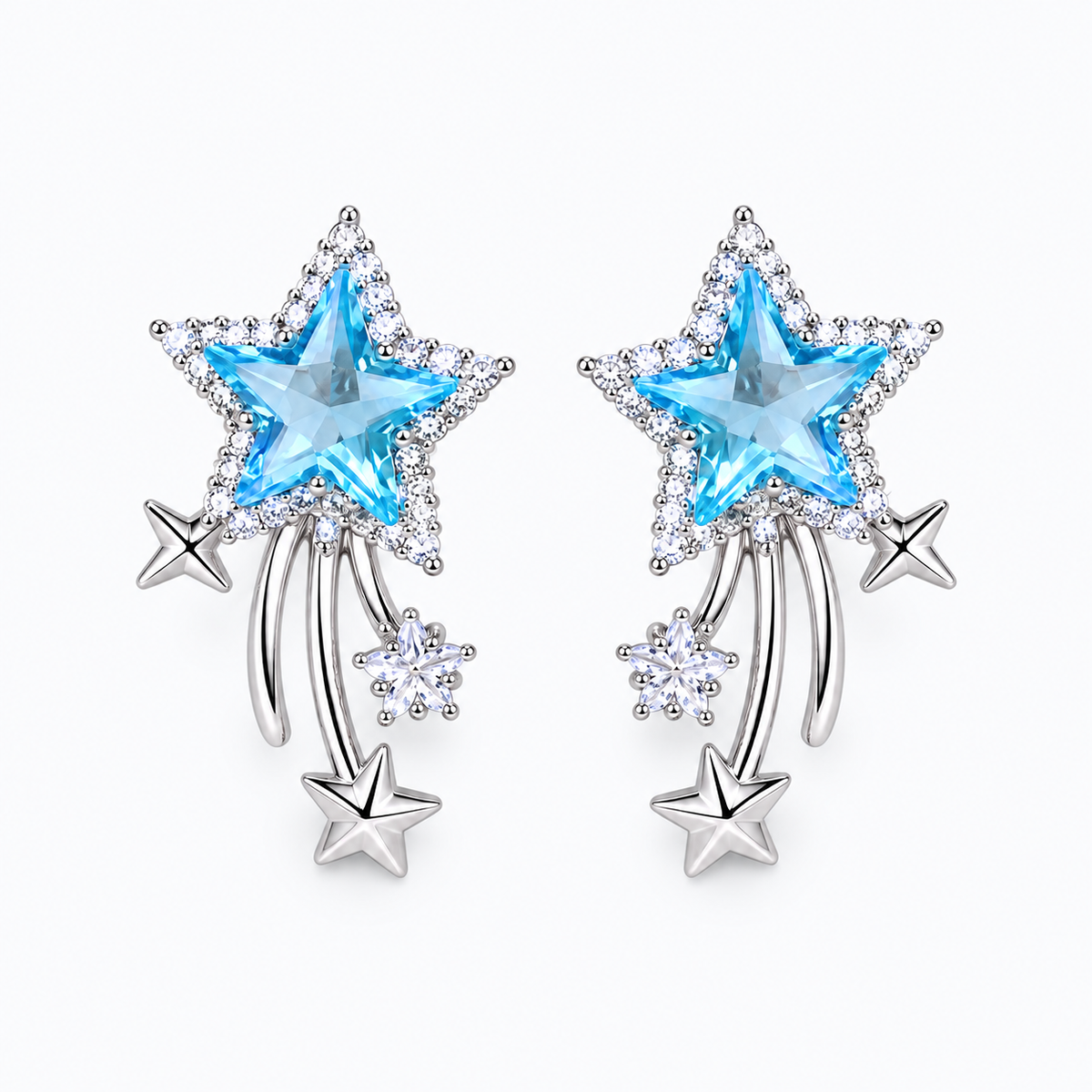 Celestial Wish Blue Star Dangle Earrings