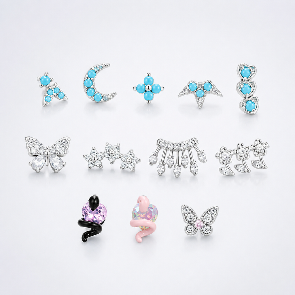 Small Flower Snake Cartilage Piercing Stud
