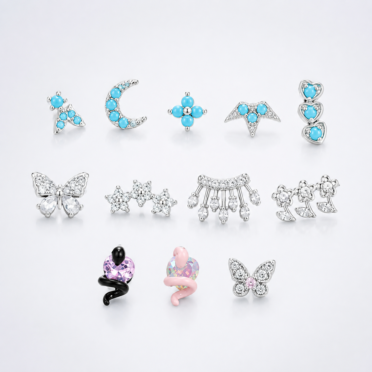 Small Flower Snake Cartilage Piercing Stud