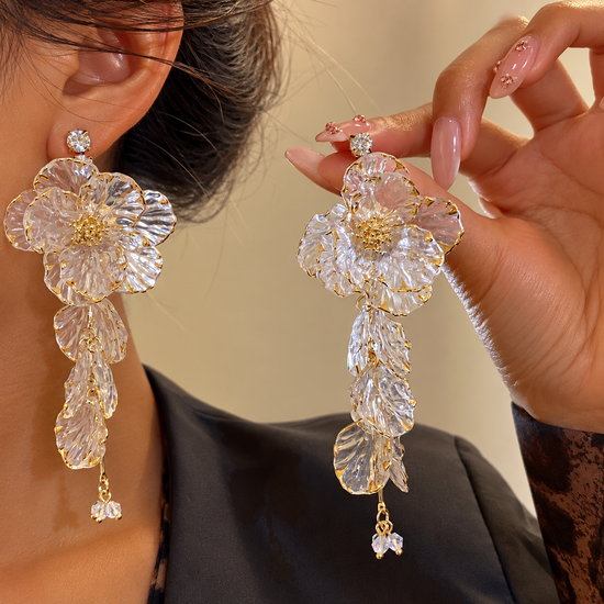 Golden Bloom Crystal Flower Earrings