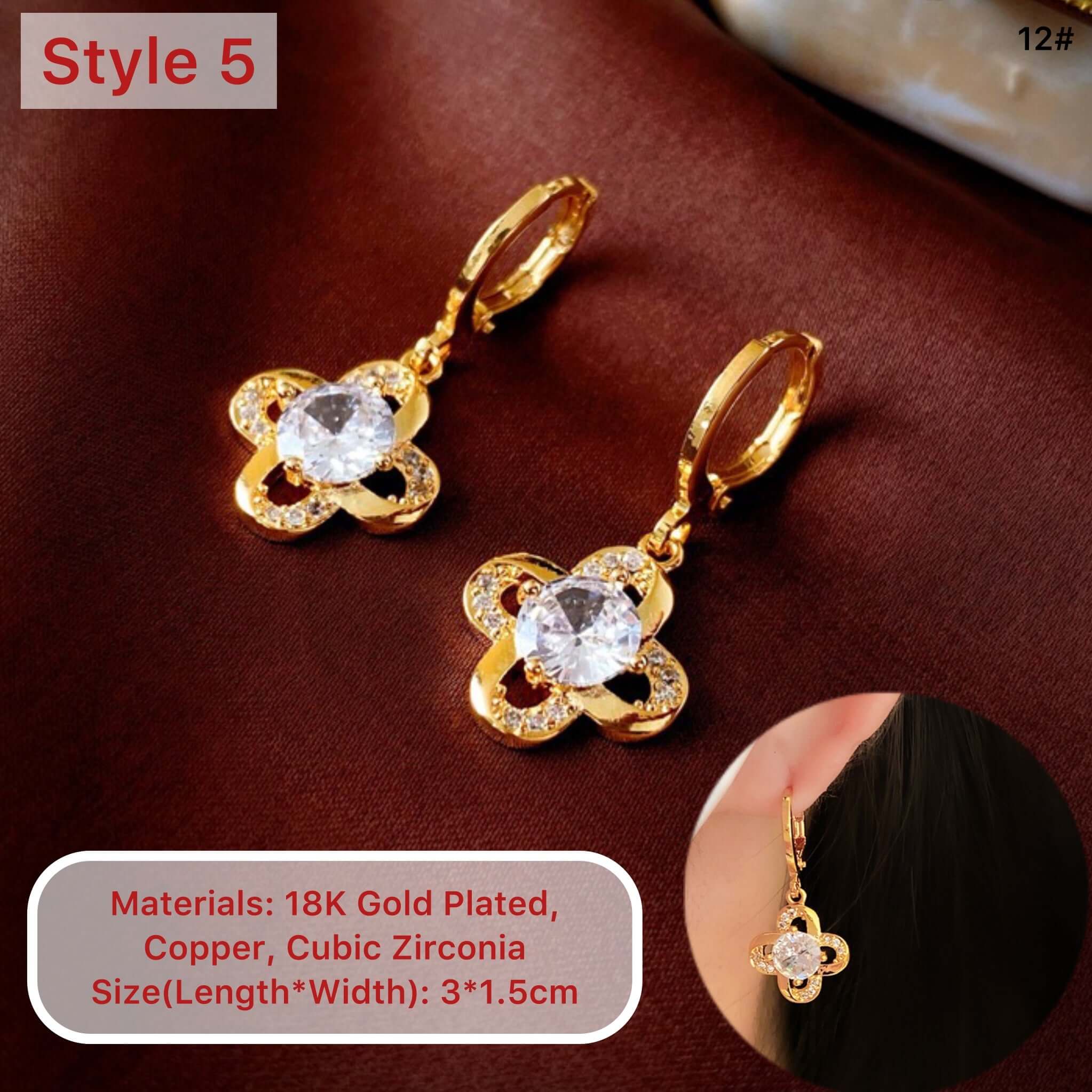 18K Gold Plated 4 Leaf Clover Earrings
